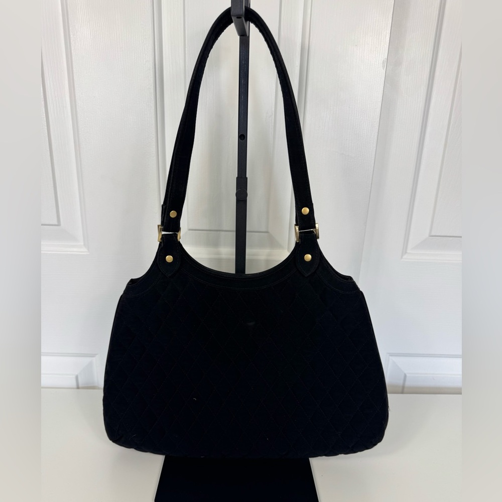 Vera Bradley Black Quilted Microfiber Hobo/Shoulder Bag With‎ Gold Buckles